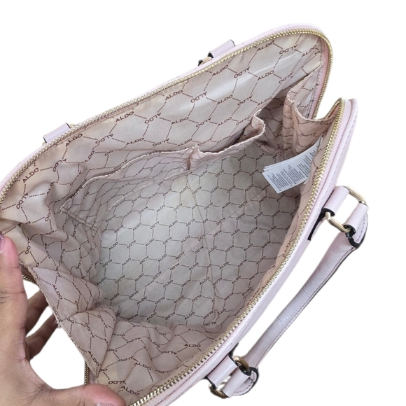 ALDO Blush Pink Structured Satchel Handbag | Gold Hardware | Top Handle Preowned - Picture 4 of 8